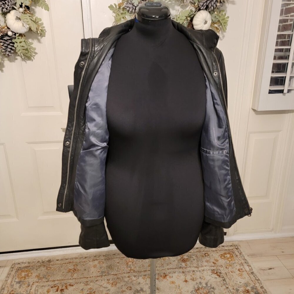 Andrew Marc Black Leather Moto Biker Jacket Women’s L | Classic Streetwear - Picture 9 of 12